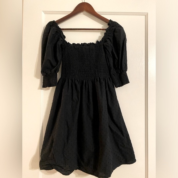Kourt Portia Linen Blend Smocked Bodice Mini Dress, Black - Picture 1 of 4